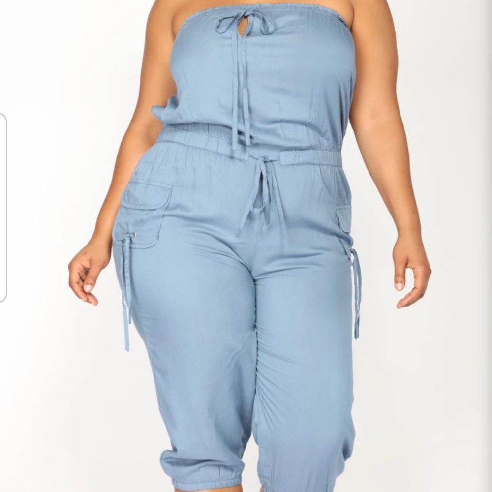 Denim cargo jumpsuit